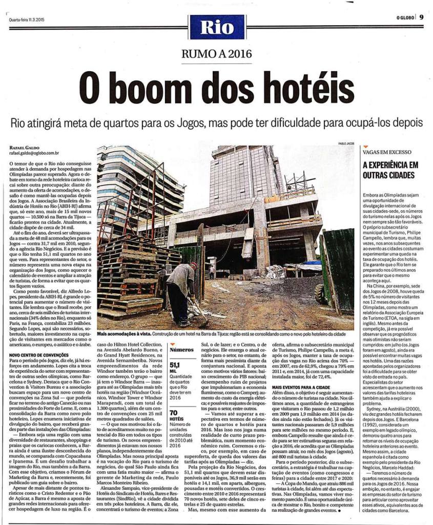O Globo - O boom dos hotéis
